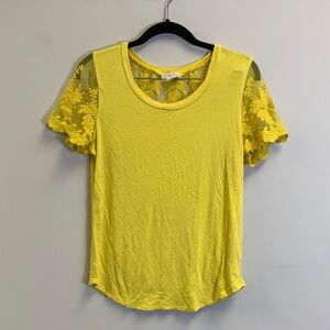 Yellow Lace Sleeve Women's Top